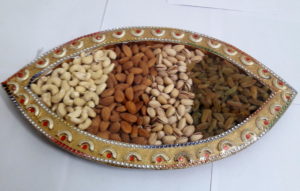 Designer mirror and red pearl diwali special tray